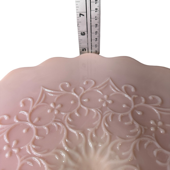 Vintage Fenton Pink Milk Glass Spanish Lace Pedestal Cake Stand Plate Scalloped - Picture 7 of 9